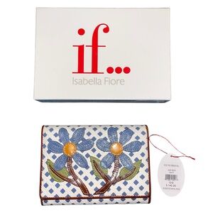 Isabella Fiore Blue Floral Appliqué Wallet with Yellow Centers